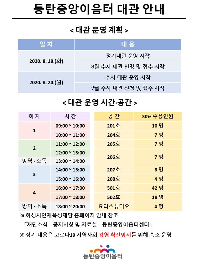 코로나19 감염 예방을 위한 동탄중앙이음터센터 대관운영 계획 안내첨부 이미지