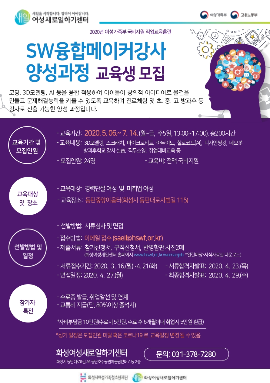 SW 융합 메이커 강사 양성과정 교육생(2기) 모집첨부 이미지